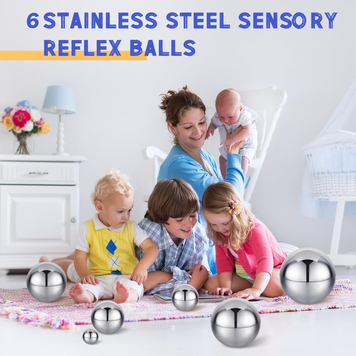 Shappy sensory balls group shot reflection highlight modern design and versatile decor potential.