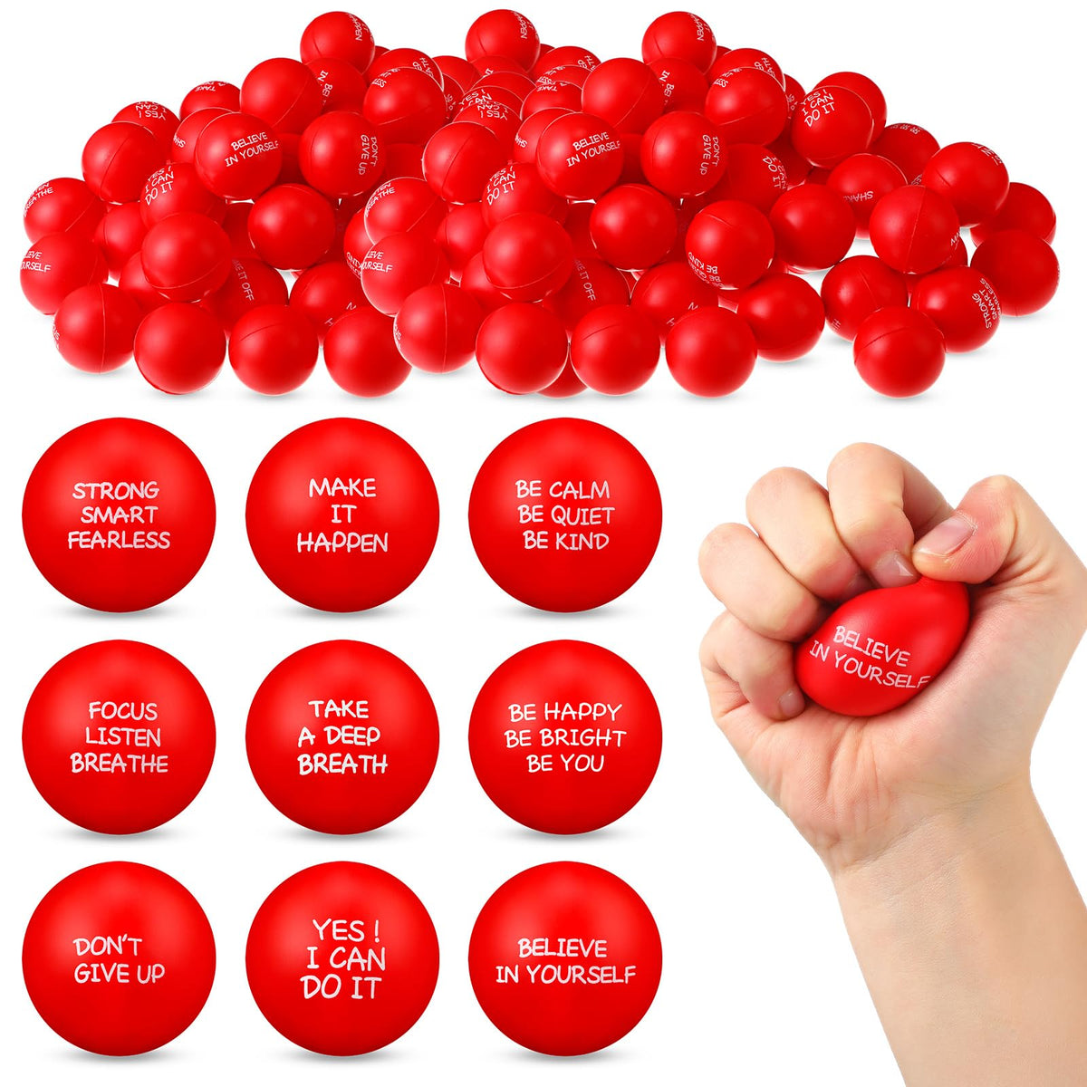 Shappy red inspirational stress ball set with quotes for daily motivation