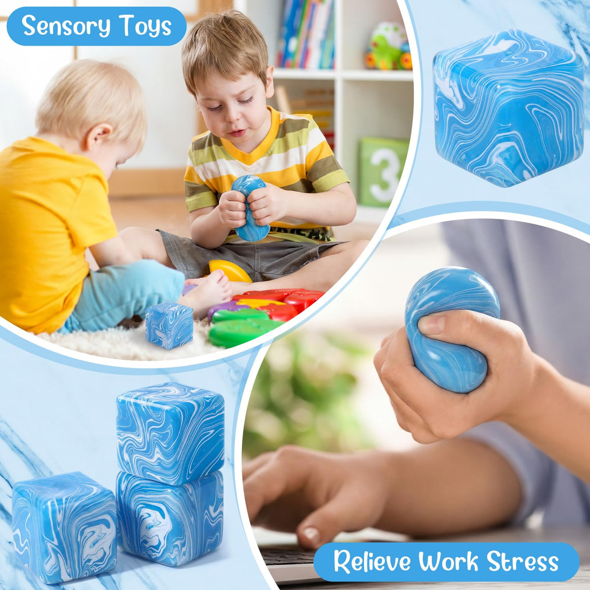 Shappy stress ice cube blue group shot, versatile classroom or party favors