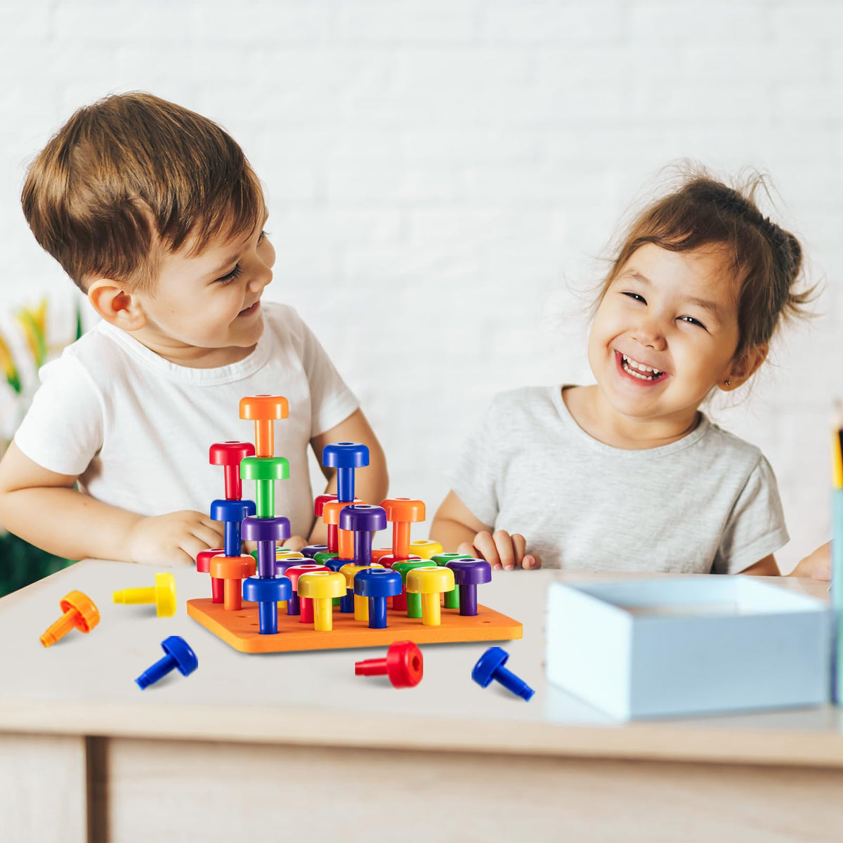 Shappy colorful peg activity engaging hands-on color matching and counting.