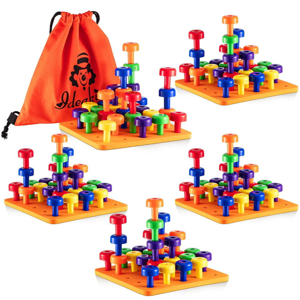 Shappy Toddler Peg Board package with 4 sets and accessories for versatile learning play at home.