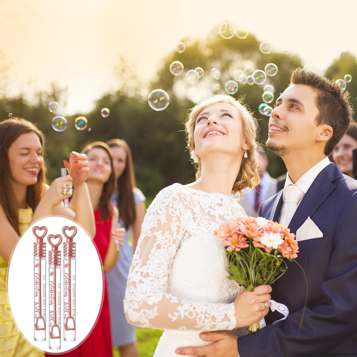 Shappy wedding bubble wands used as party favors for guests