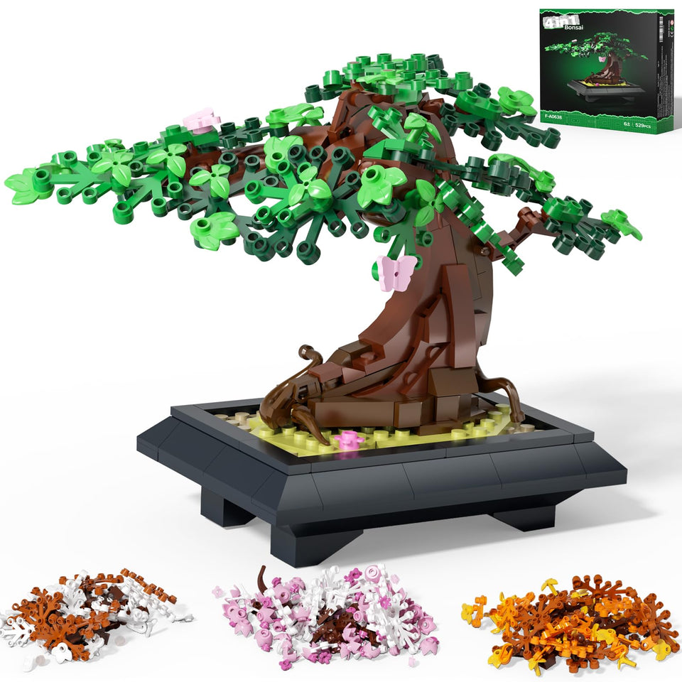 SHAREHB Bonsai Tree Building Set with pink cherry blossoms for a serene seasonal display.