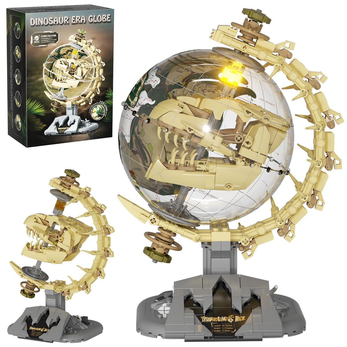 SHAREHB dinosaur skull fossil globe showing the detailed fossil with a 360° globe for learning