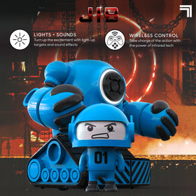 Dynamic lights and sounds intensify Sharper Image Mecha Rivals battles.