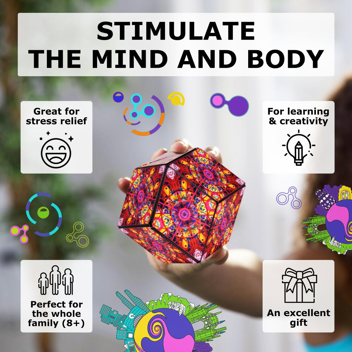 Shashibo offers over 100 shapes for engaging, screen-free play.