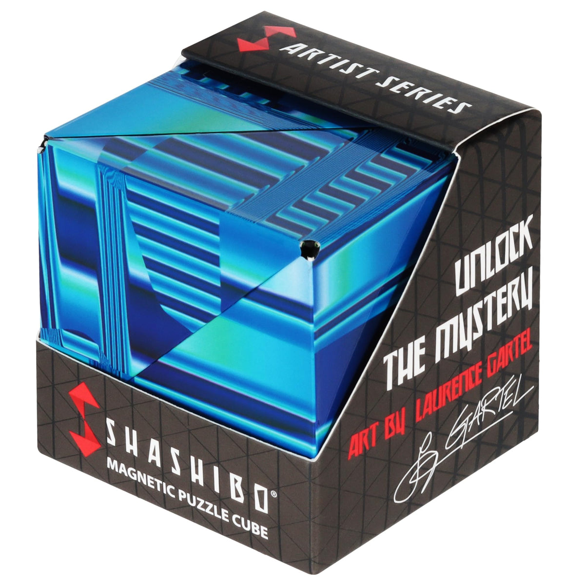 Shashibo Blue Crystal front view, compact magnetic puzzle for focused play.