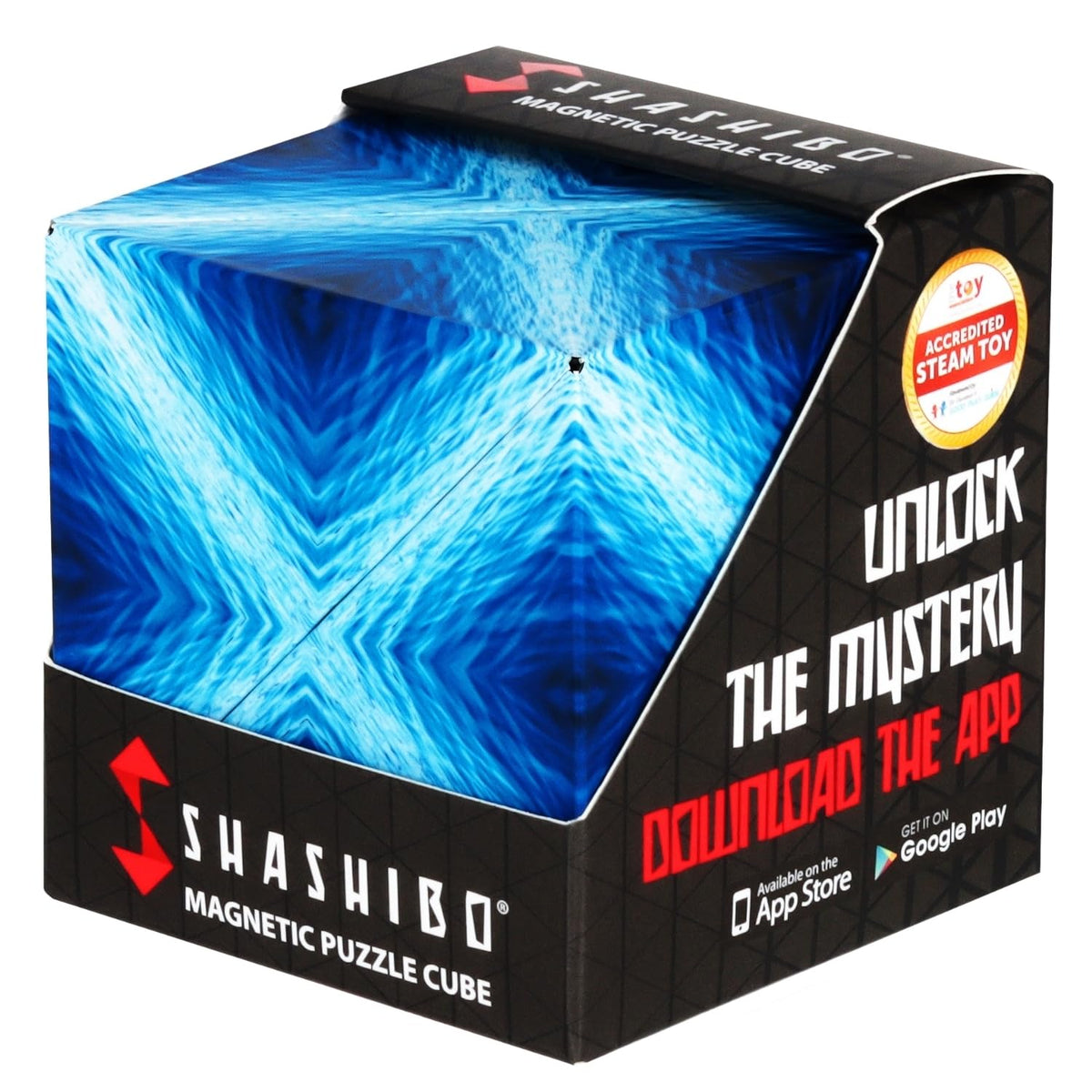 Shashibo Blue Planet transforming cube demonstrating morphing shapes for tactile exploration.