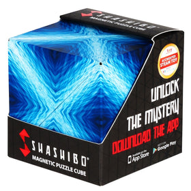 Shashibo Blue Planet transforming cube demonstrating morphing shapes for tactile exploration.
