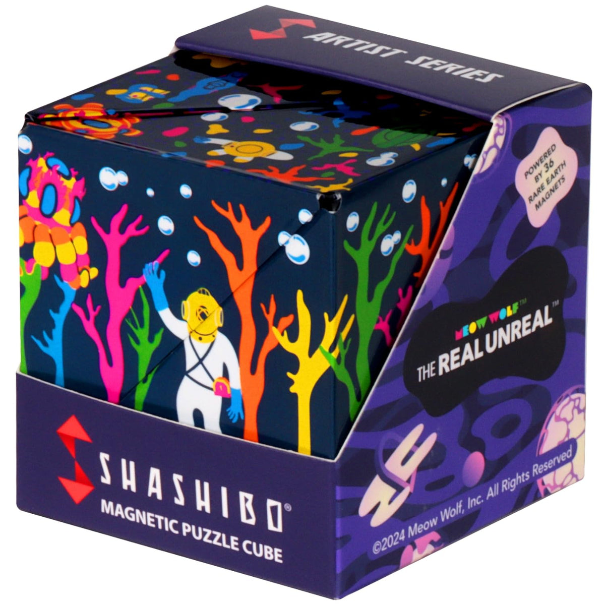Shashibo Glowquarium transforming box shows multiple forms for creative play and focus.