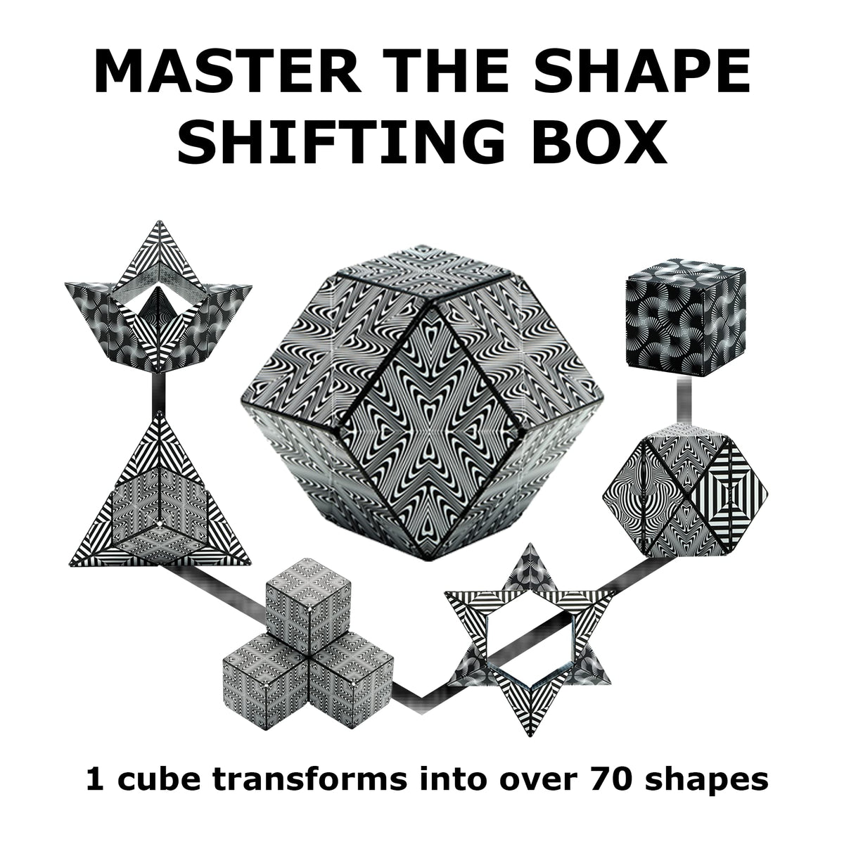 Shashibo held in hand demonstrates compact, focused fidget entertainment.