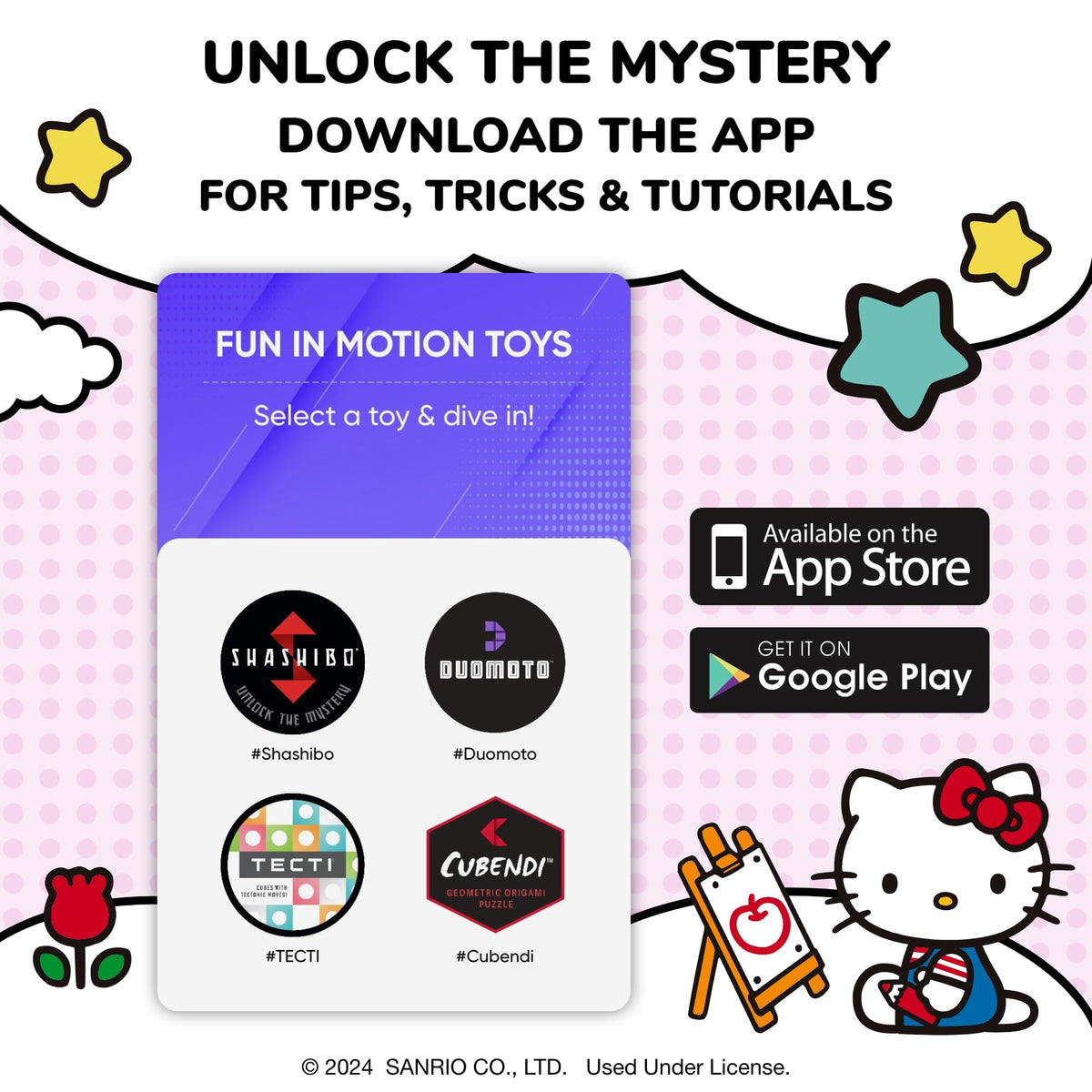 Shashibo Hello Kitty app in use, offering extended play ideas.