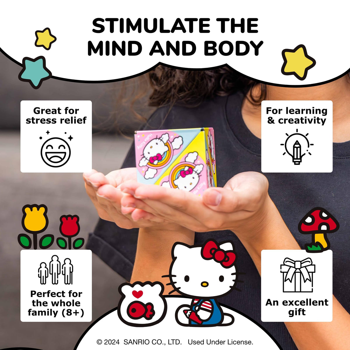 Shashibo Hello Kitty magnetic cubes connected for expandable play.