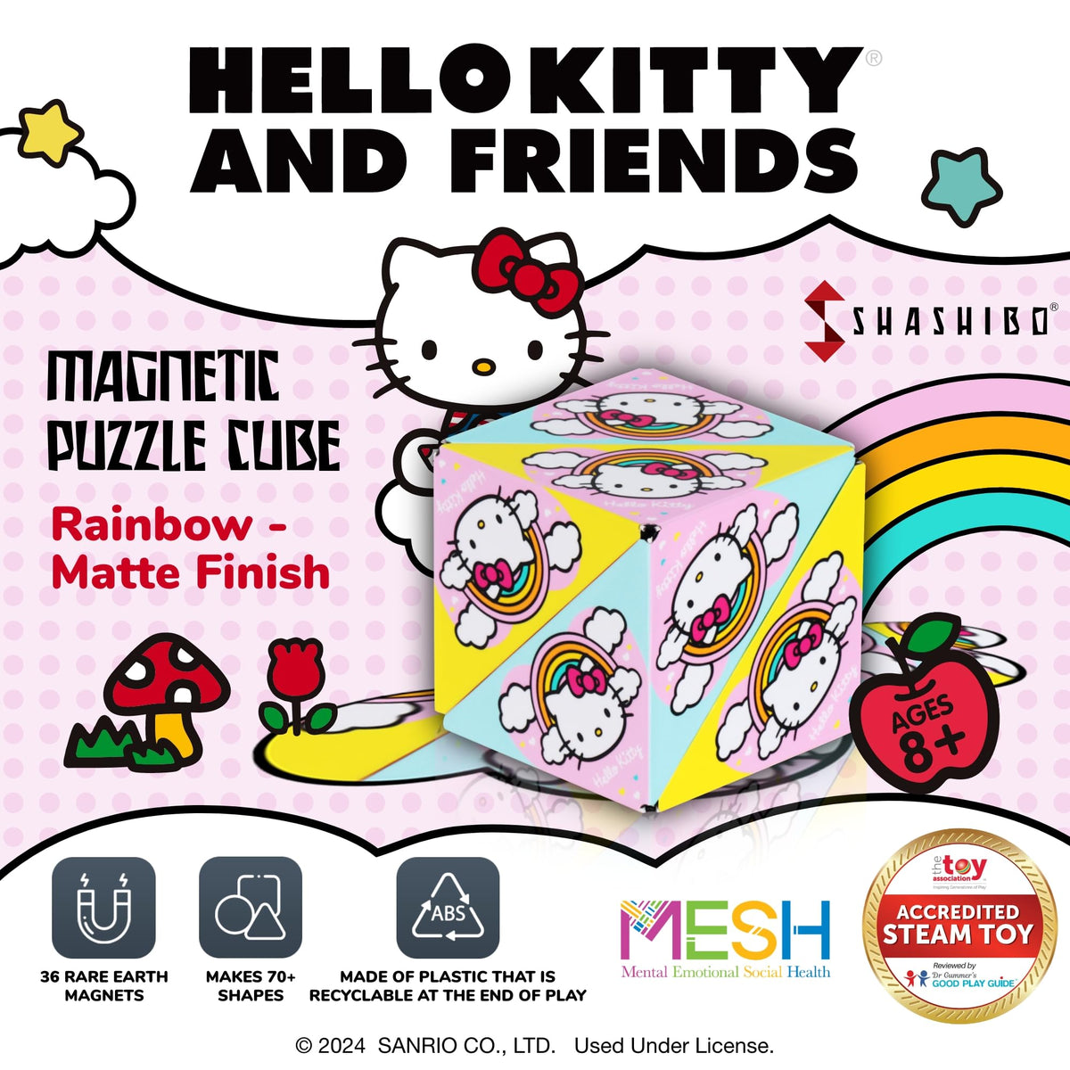 Shashibo Hello Kitty rainbow side view showcasing grip-friendly design.