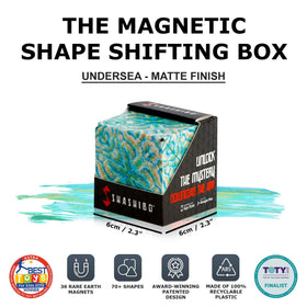 Shashibo magnetic cubes connected to form larger structures for creative construction