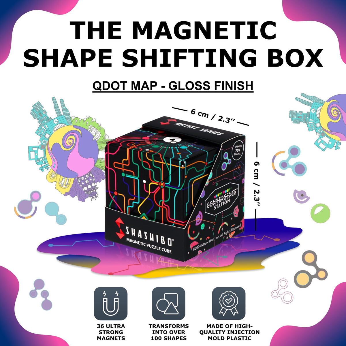 Shashibo magnetic cubes connect to build larger magnetic sculptures.