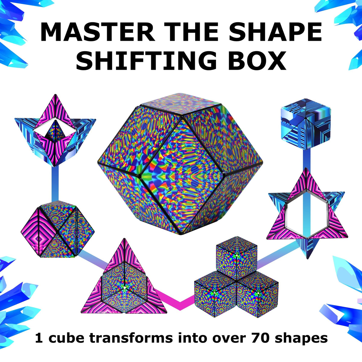 Shashibo magnetic cubes connect to build larger magnetic sculptures.