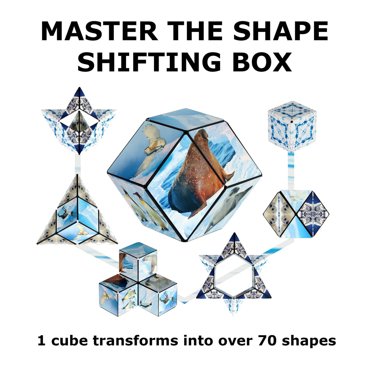 Shashibo magnetic cubes connect to build larger sculptures.