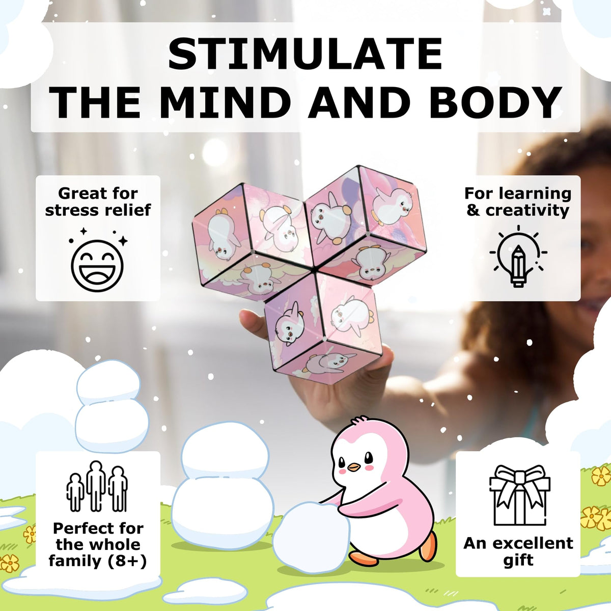 Shashibo Pudgy Penguins Polly magnets provide secure, smooth shape changes during play