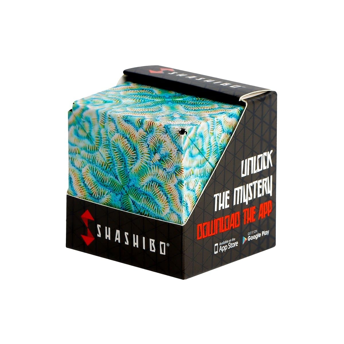Shashibo shape shifting box closed for portable pocket sized play