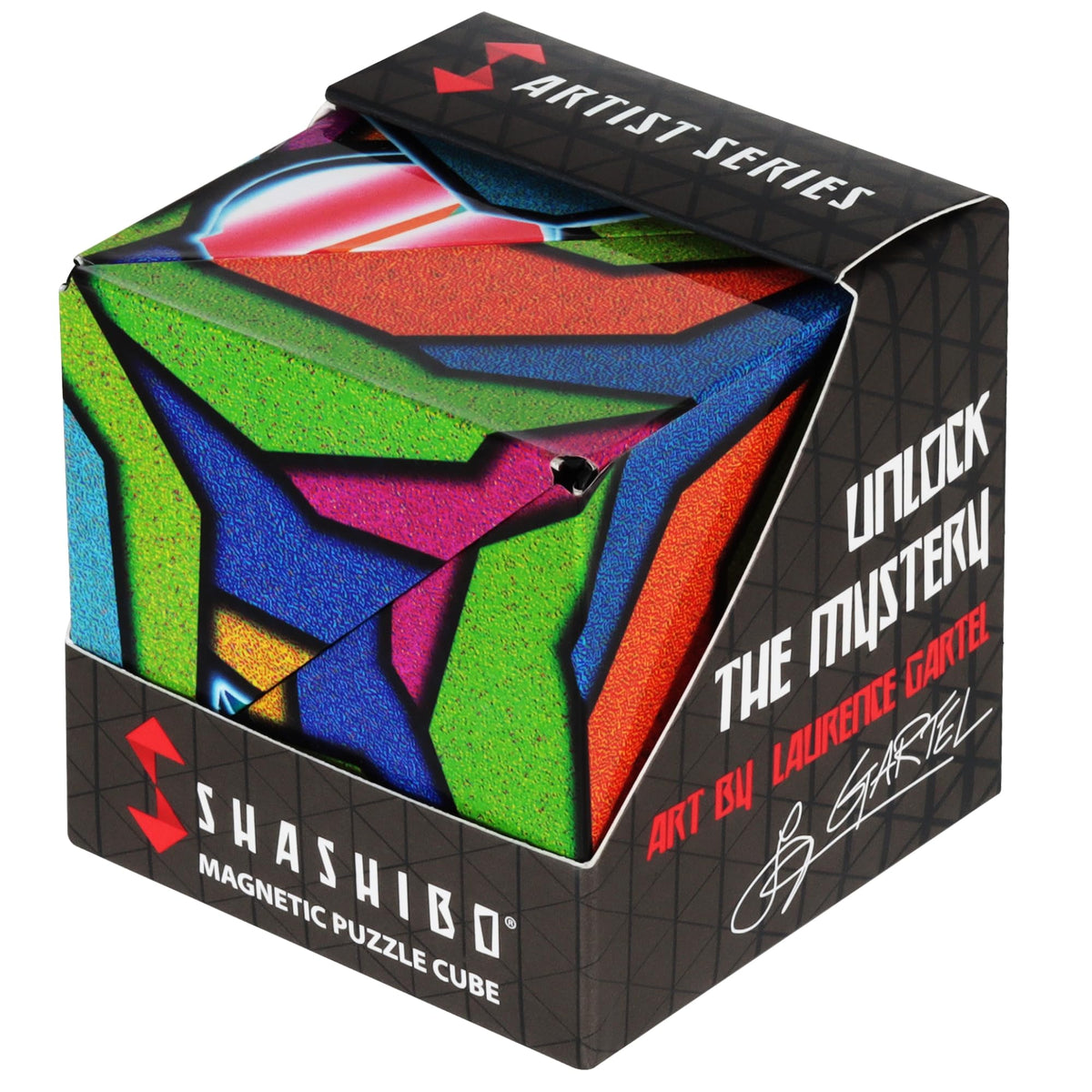 Shashibo shape shifting box with stained glass design for tactile play