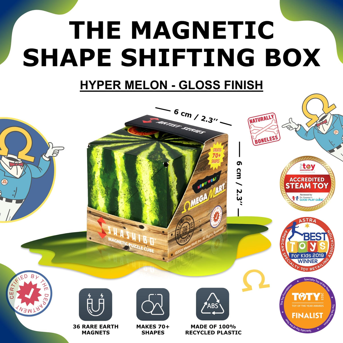 Shashibo transforms into shapes, showcasing magnetic versatility for creative problem-solving.