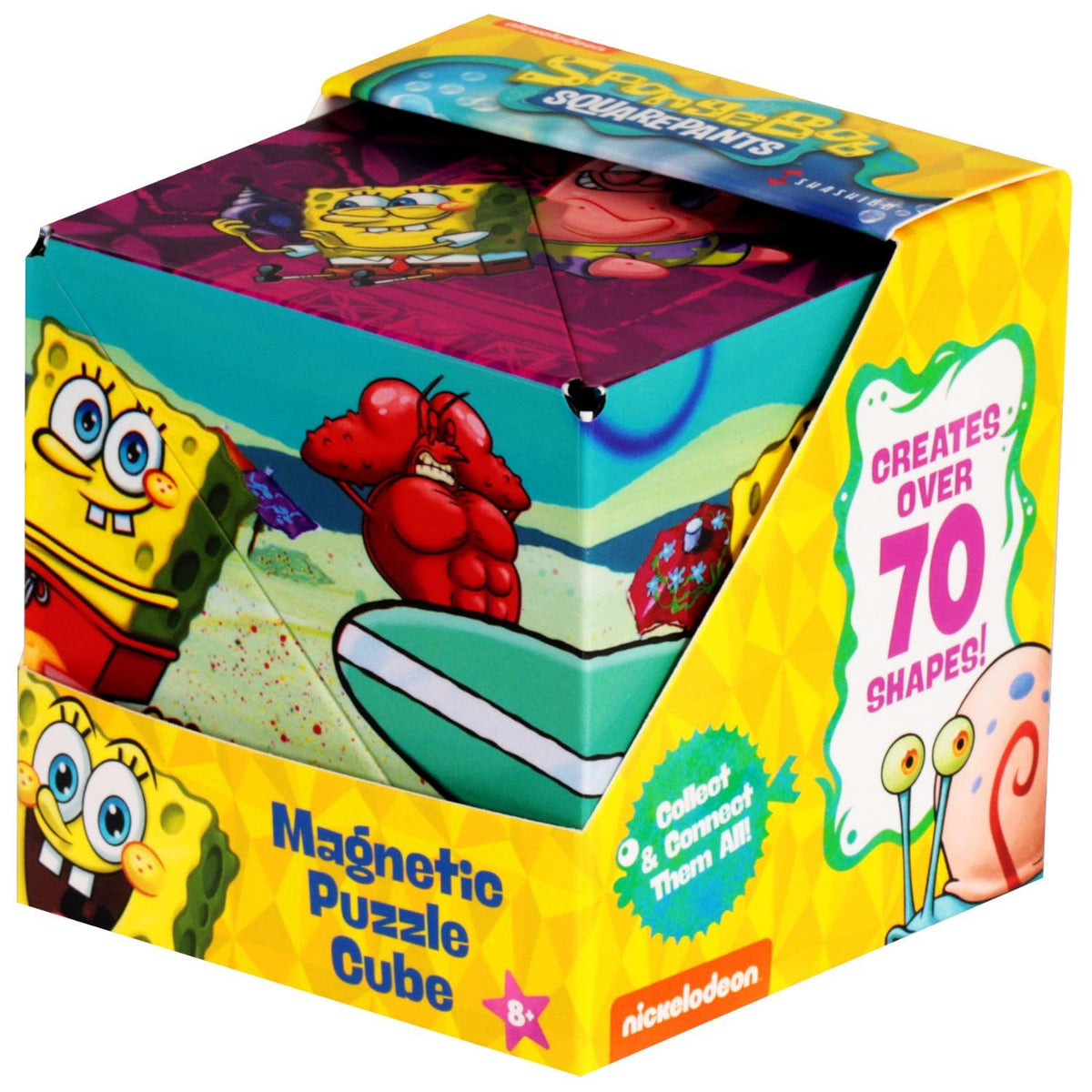 Shashibo SpongeBob SquarePants front patterns showcase playful artwork for creative thinking.