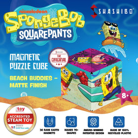 Shashibo SpongeBob SquarePants magnets closeup highlights internal magnets enabling versatile transformations.