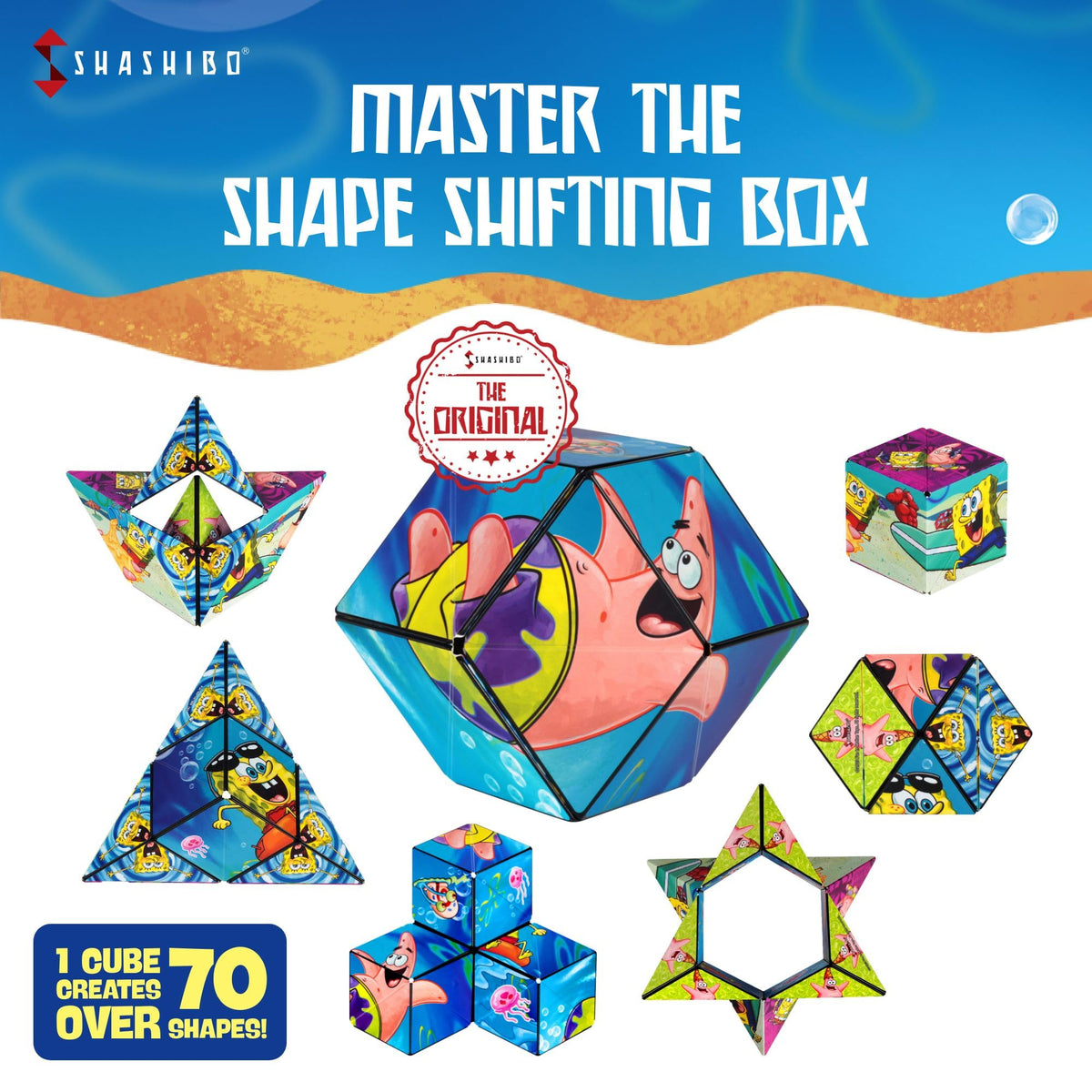 Shashibo SpongeBob SquarePants tactile surface offers satisfying grip during focused crafting.