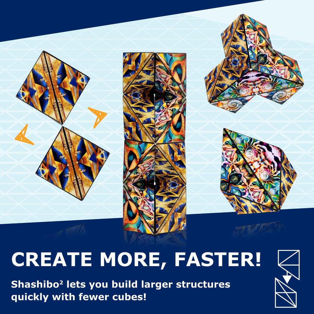Shashibo Squared colorful magnets—eye-catching cubes spark creative play and exploration.