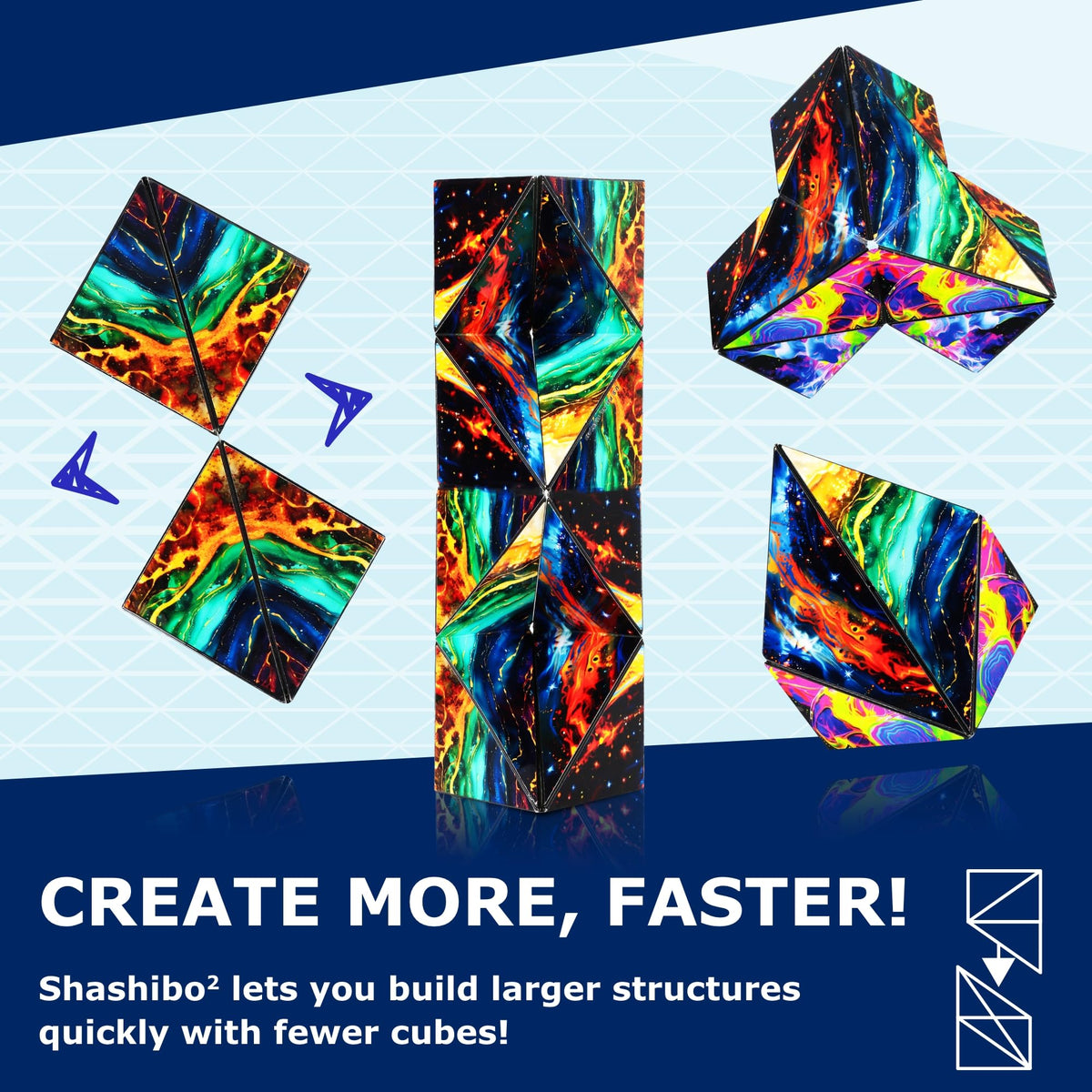Shashibo Squared includes instructions and QR tutorials for quick learning.