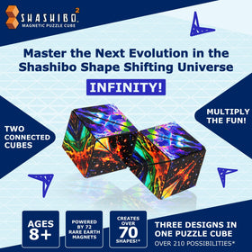 Shashibo Squared magnetic cubes reveal 72 magnets enabling endless configurations.