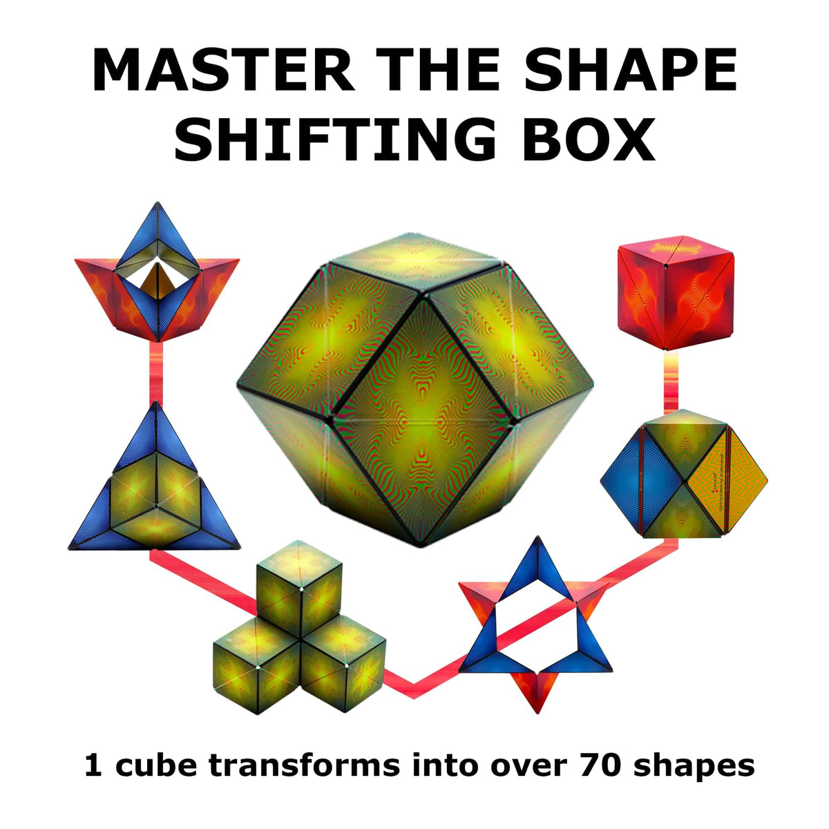 Shashibo transforming cube with 100 shapes shows endless visual transformations for curious minds.