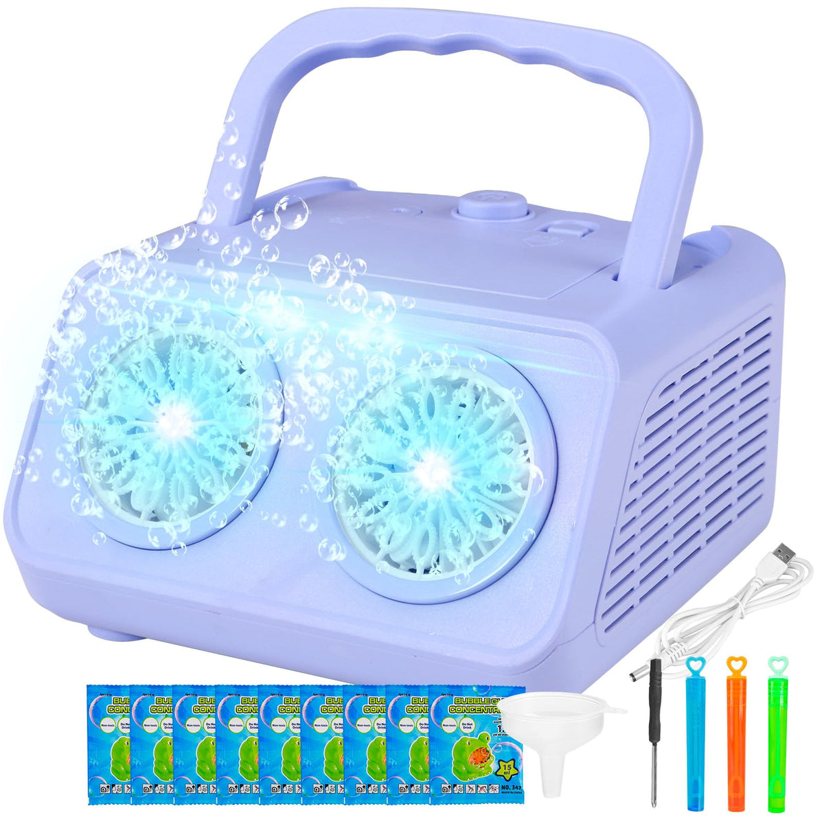 SHCKE automatic bubble machine with dual motors delivers a dramatic bubble storm for parties