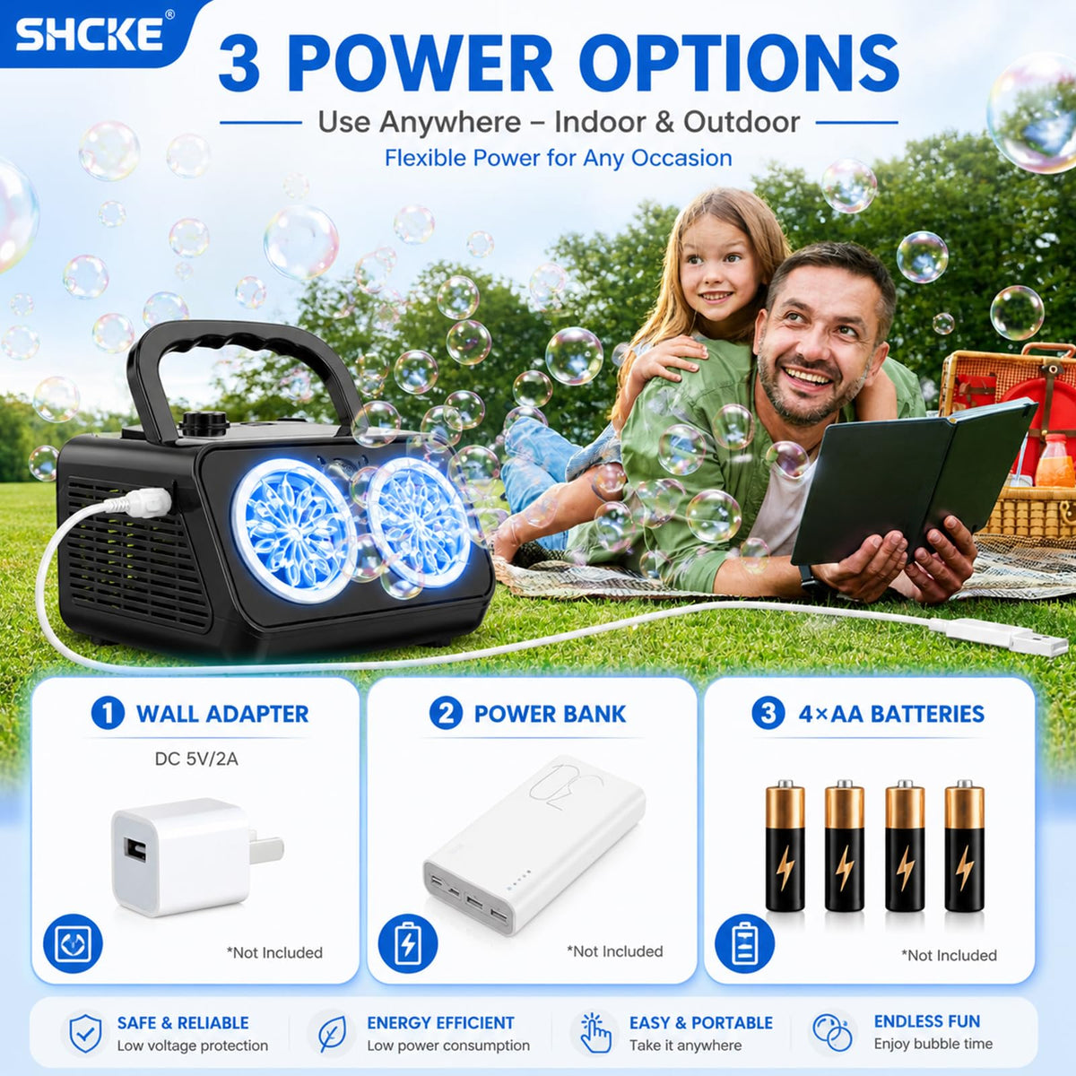 SHCKE dual-motor bubble machine close-up highlighting power and speed