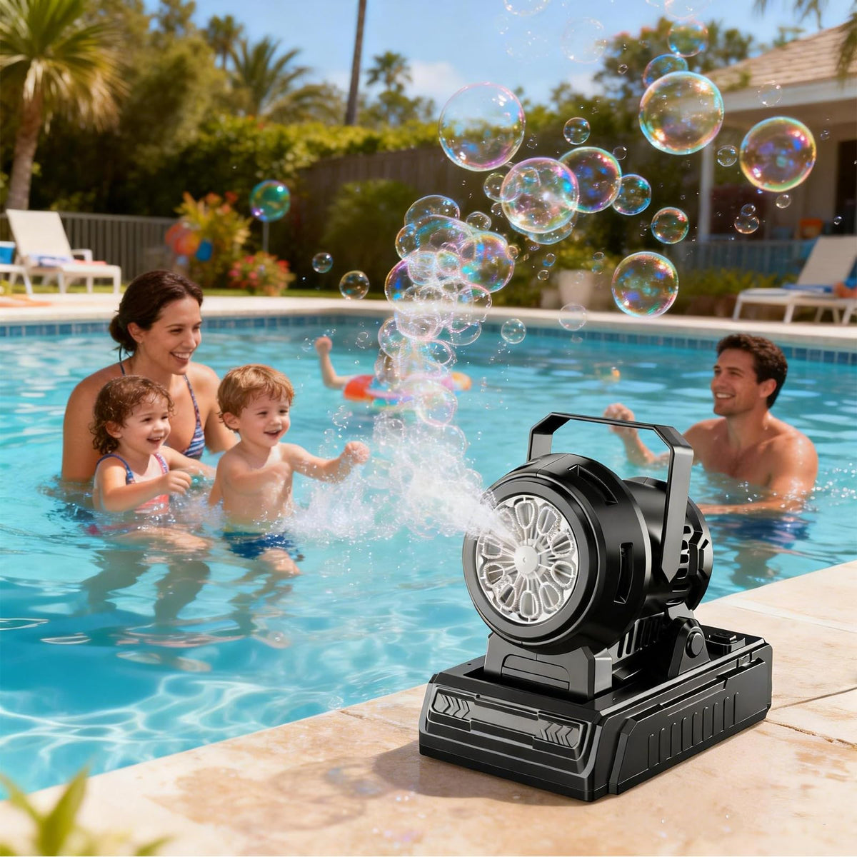 SHCKE bubble machine front view showing compact home-use design