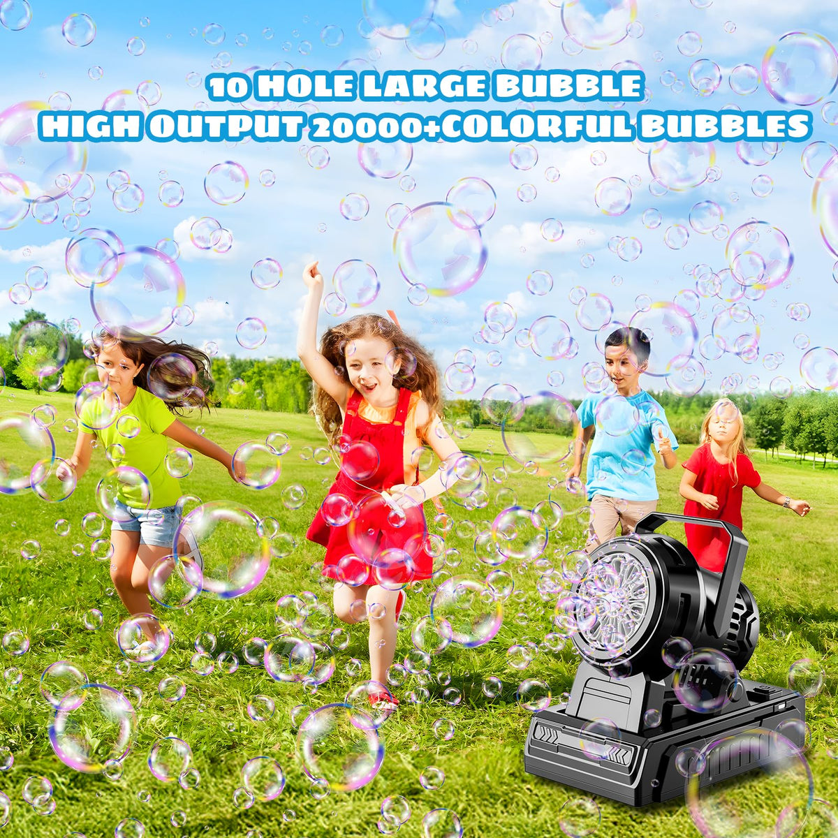 SHCKE bubble machine with built-in handle for easy transport to celebrations