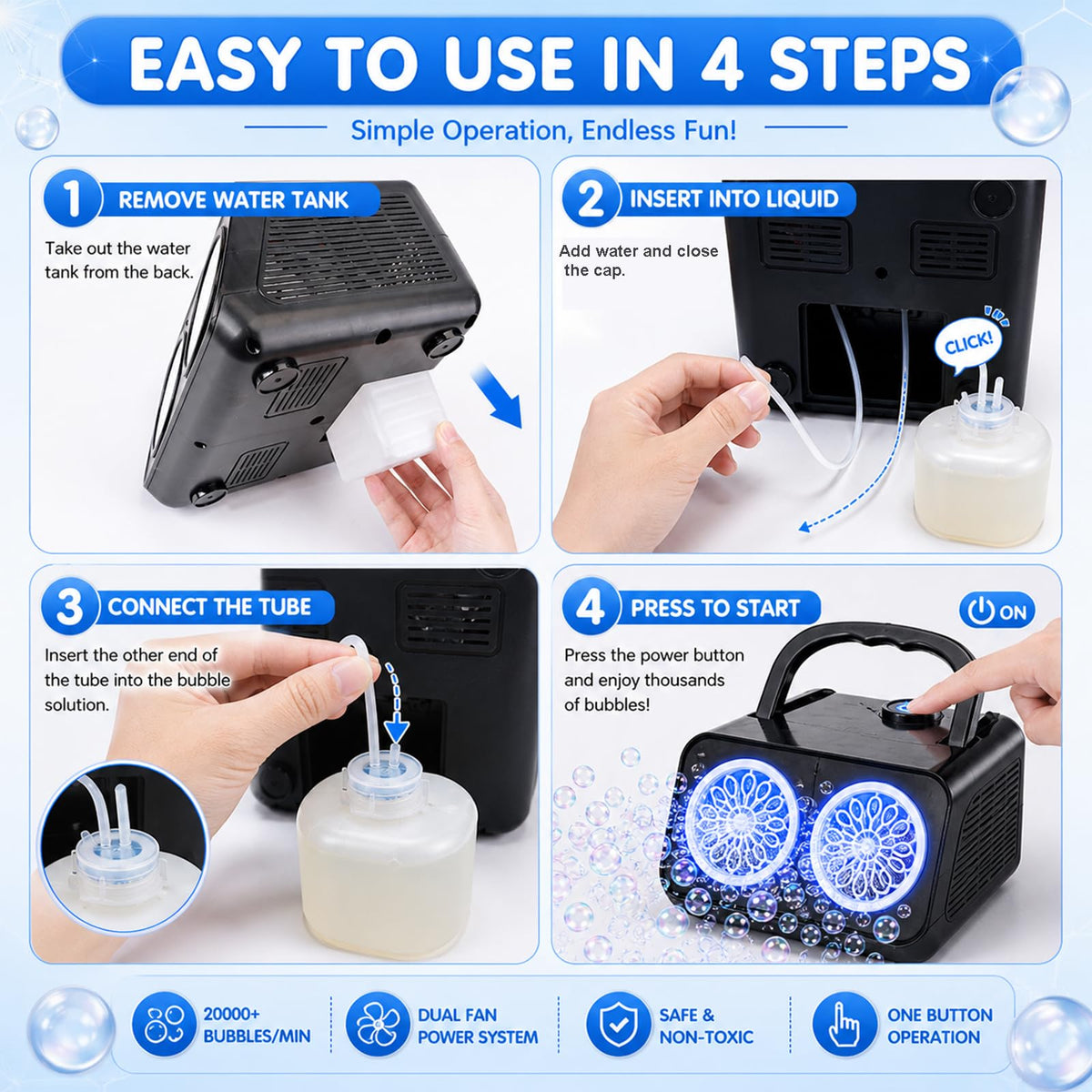SHCKE compact lightweight bubble maker ready for travel and on-the-go fun