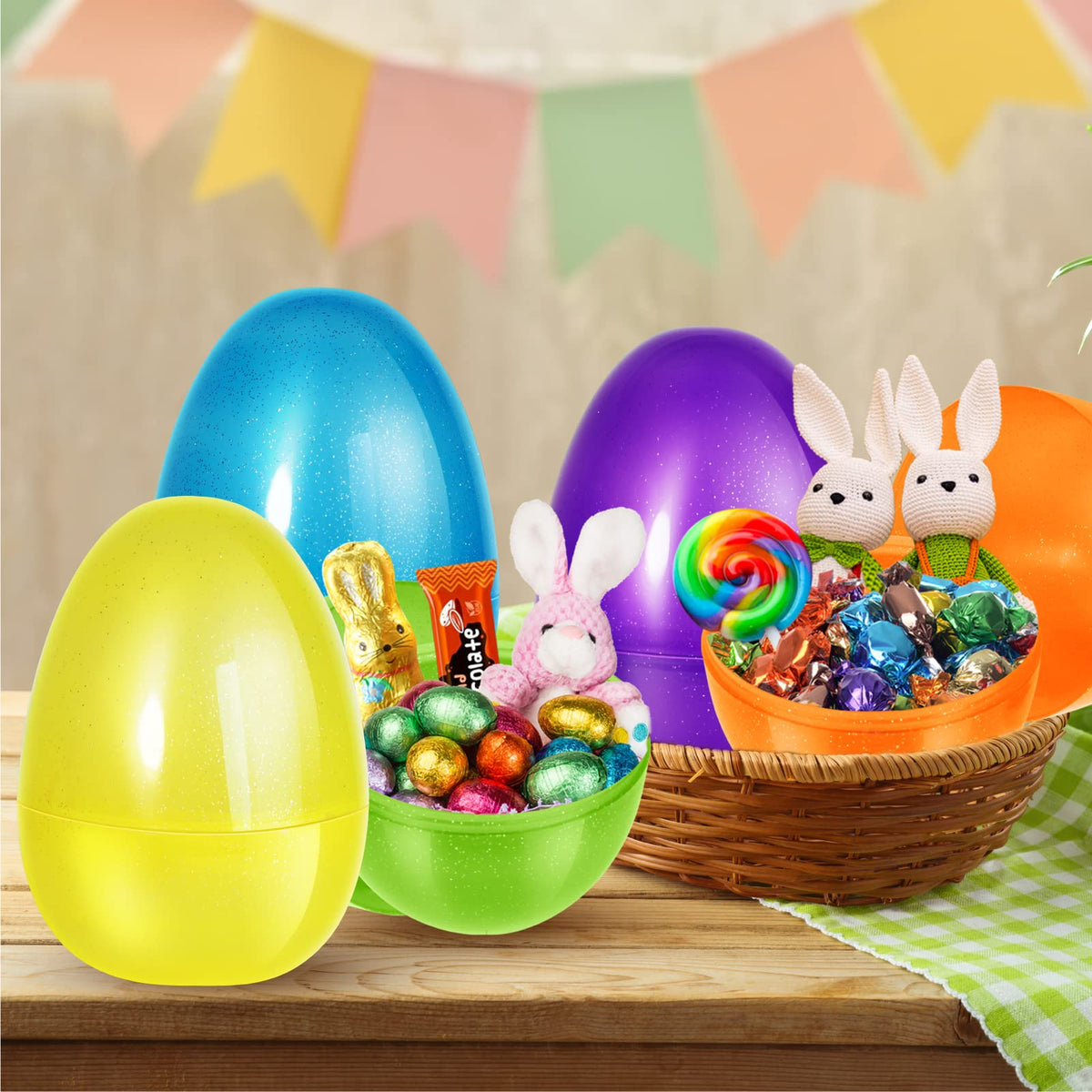 Shemira green jumbo Easter egg, fillable and durable for year-round hunts.