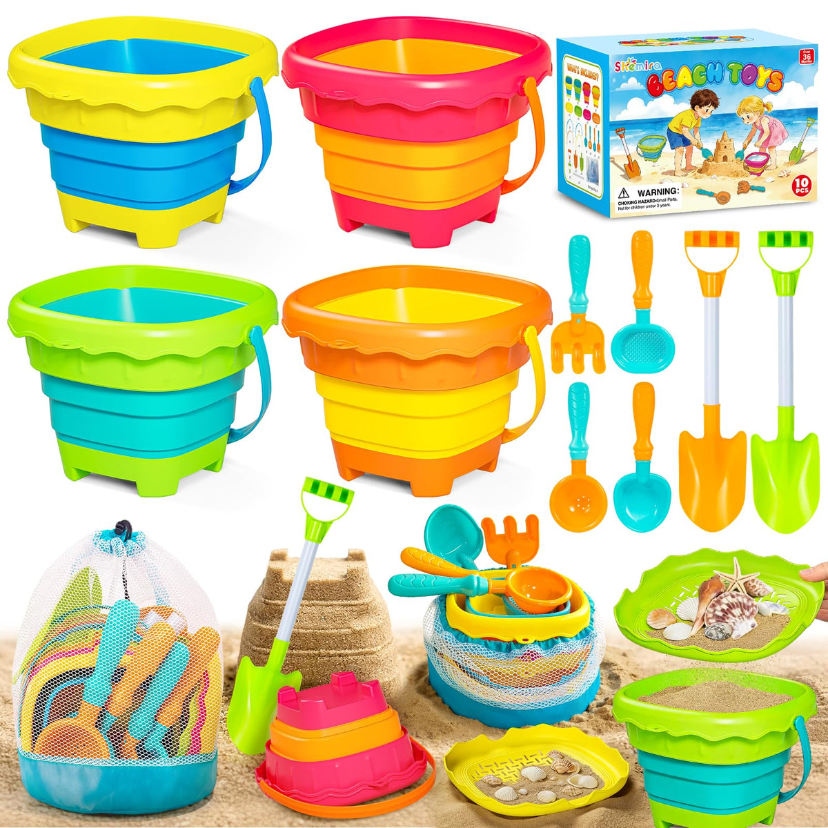 Shemira 15-piece collapsible beach toys set ready for packing and play