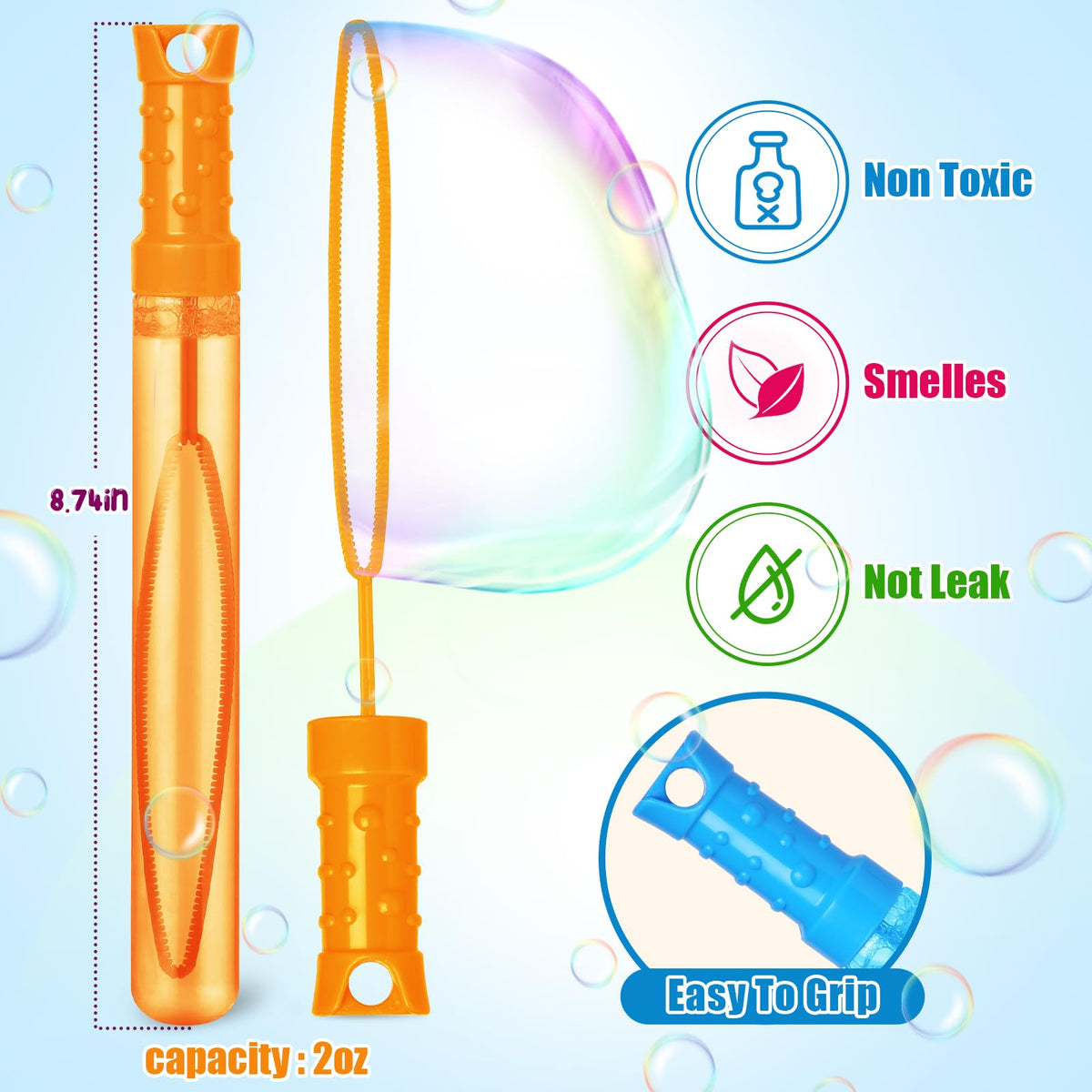 Shemira 2oz bubble wand is easy to use and refillable.