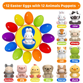 Shemira animal finger puppets provide interactive play during Easter activities.