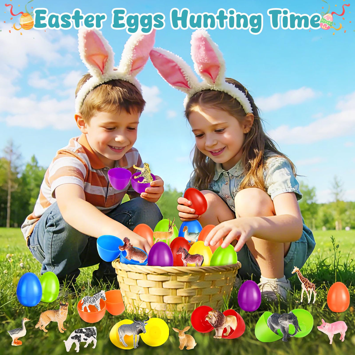 Animal toy figures inside Shemira Easter eggs for imaginative play