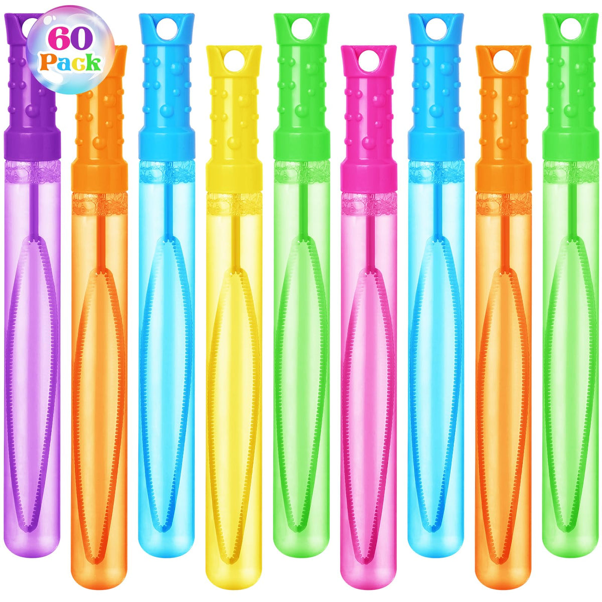 Shemira 60-pack neon bubble wands in six colors for vibrant party favors.