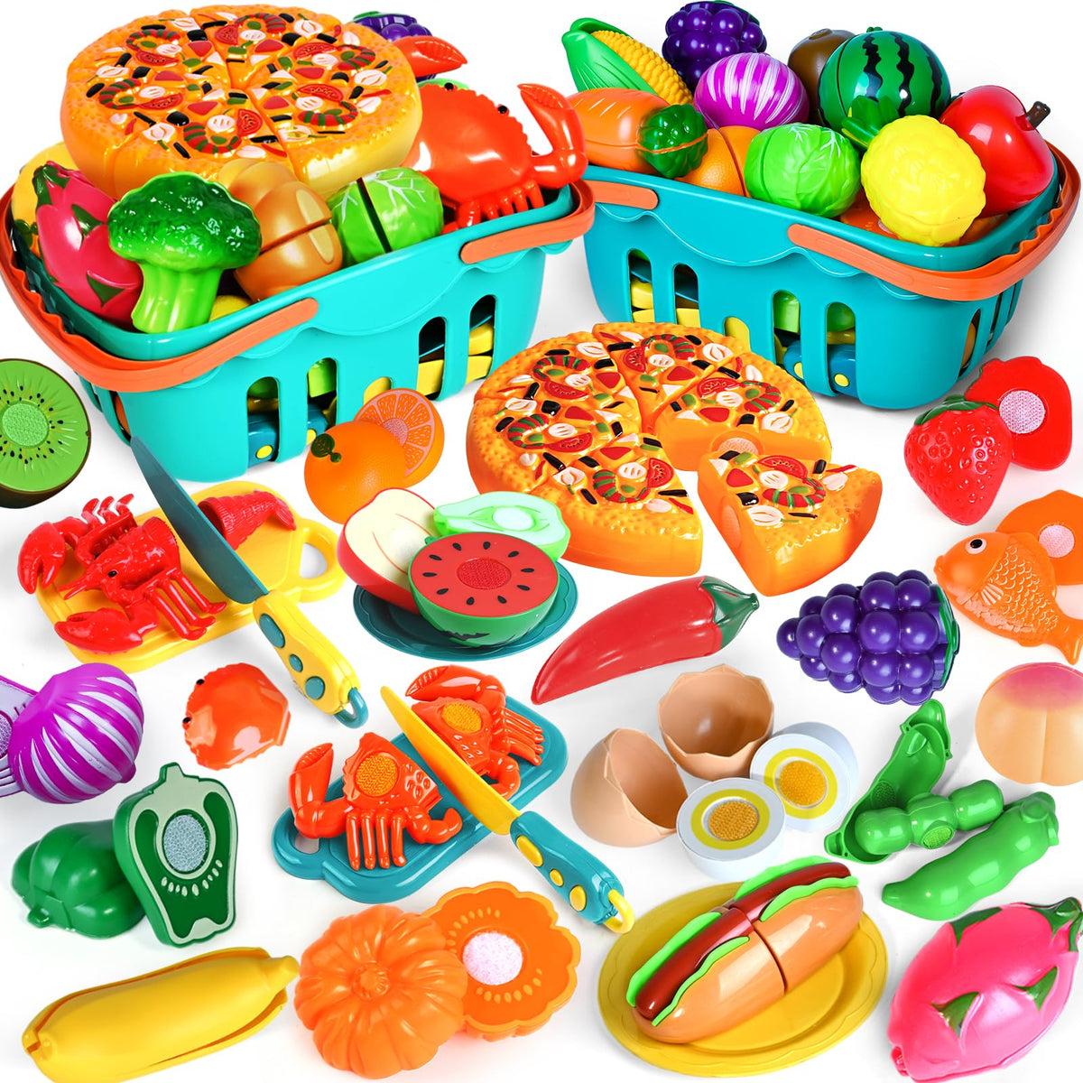 Shemira cutting play food set with safe knives for pretend cooking.
