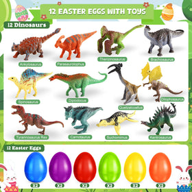 Shemira dinosaurs inside eggs showcasing varied prehistoric figures for kids.
