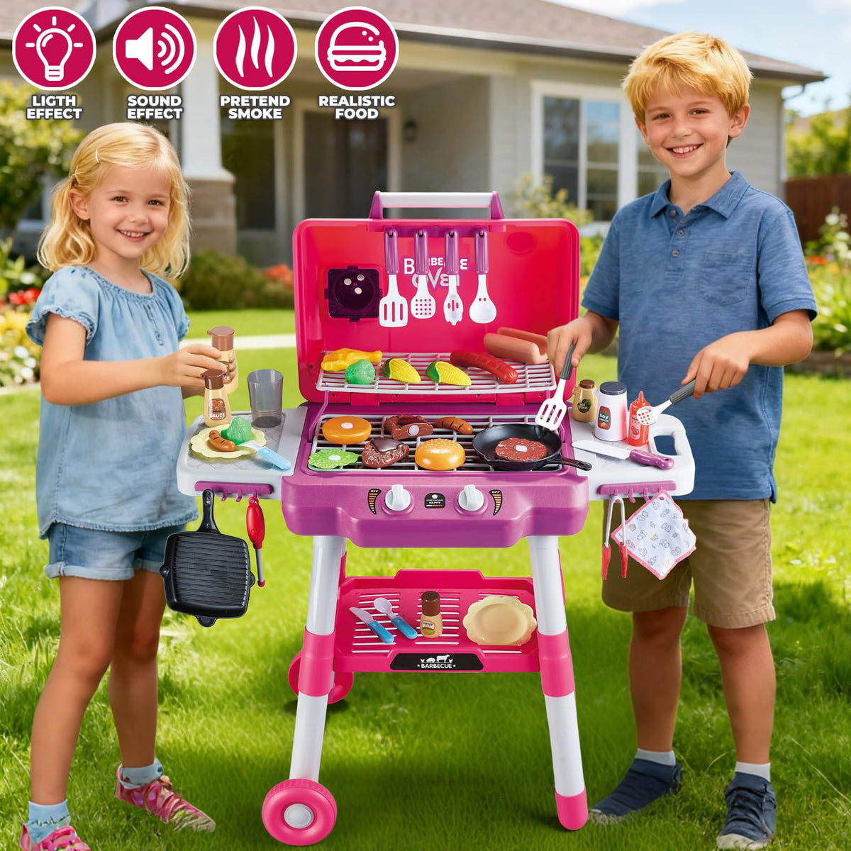 Shemira grill with extendable side tables and hooks for easy prep and organization
