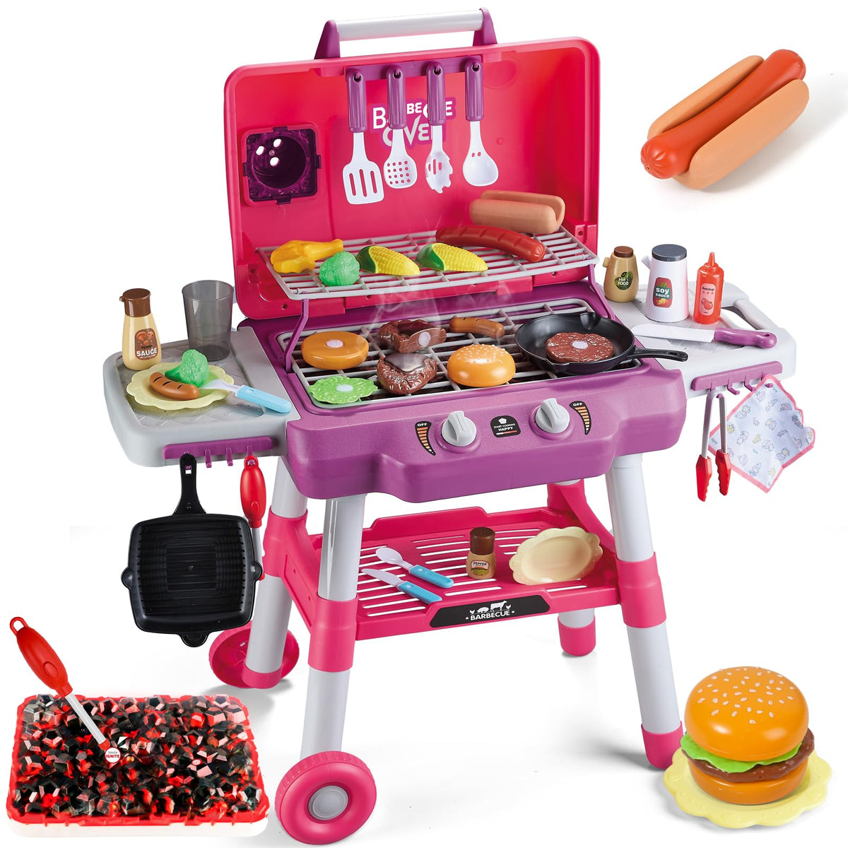 Shemira kids grill playset, two-tier grill with accessories, encourages imaginative outdoor cooking
