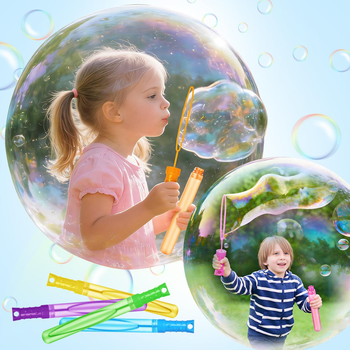 Shemira bubble wands entertain kids during summer outdoor activities.