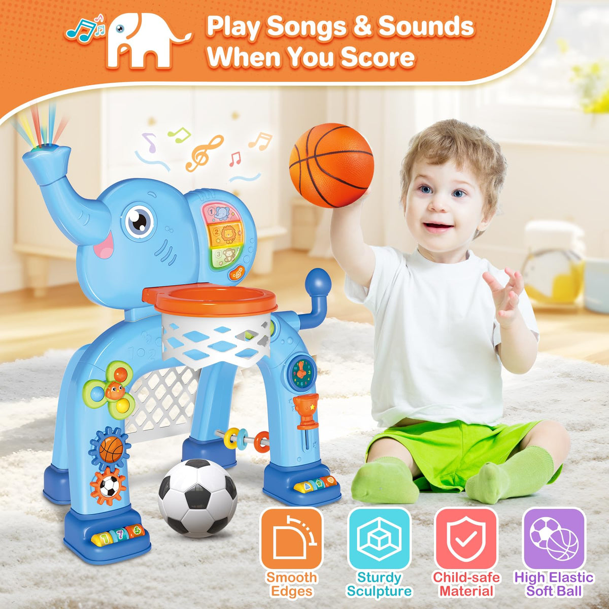 Shemira light and music buttons add colorful feedback during playtime.